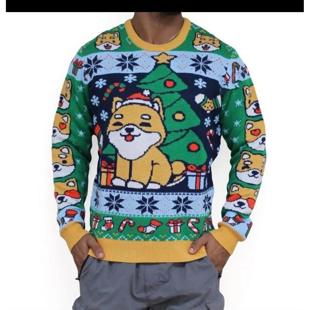 Geeknet Shiba Inu Crypto Ugly Christmas Sweater Holiday Sweater Size Large